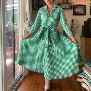 Gorgeous gingham maxi wrap tie maxi dress